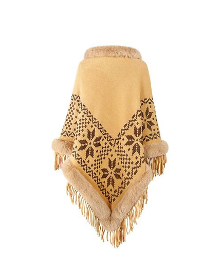 Fringe Geometric Cape Sleeve Poncho