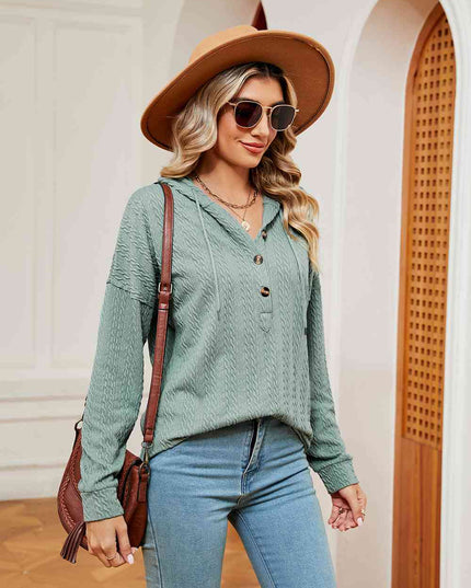Half-Button Dropped Shoulder Hoodie