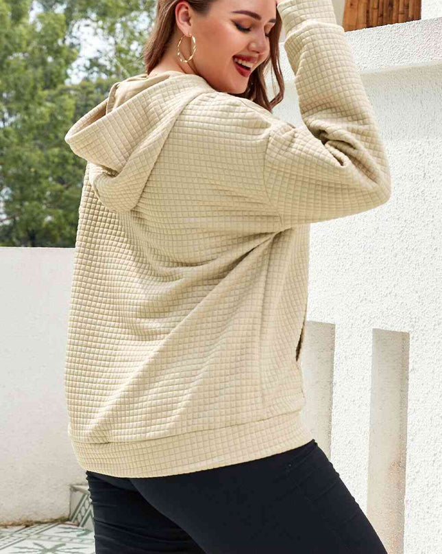 Plus Size Front Pocket Long Sleeve Hoodie