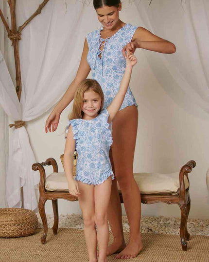 Marina West Swim Bring Me Flowers V-Neck One Piece Swimsuit In Thistle Blue