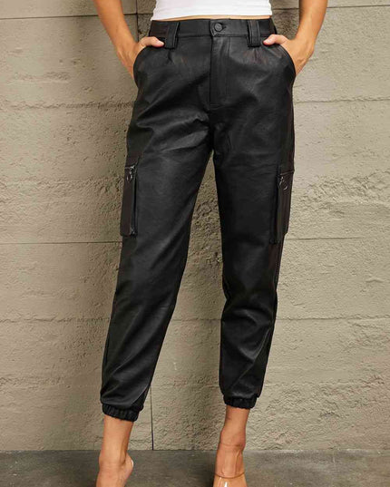 Kancan High Rise Faux Leather Joggers