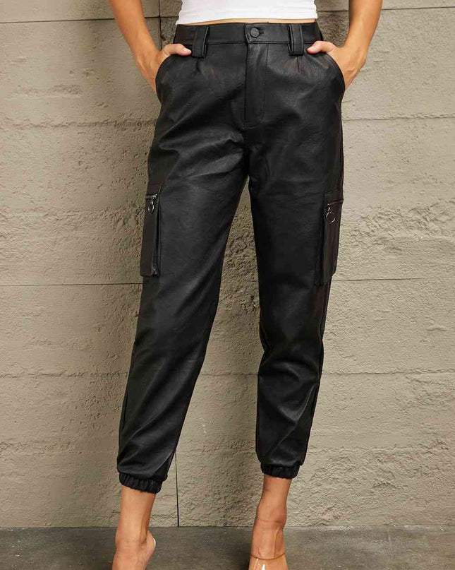 Kancan High Rise Faux Leather Joggers