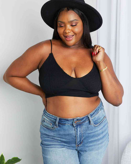 Zenana Full Size Textured Spaghetti Strap Bralette in Black