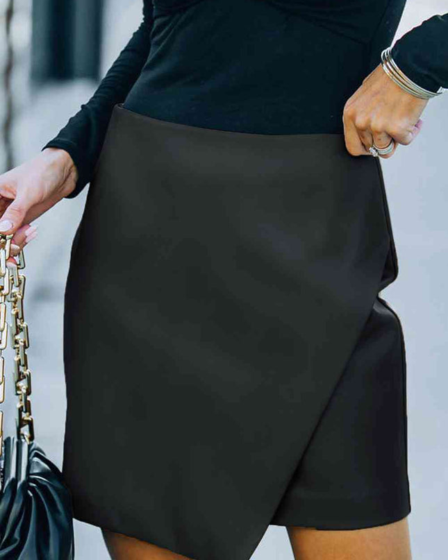 Double Take Asymmetrical PU Leather Mini Skirt