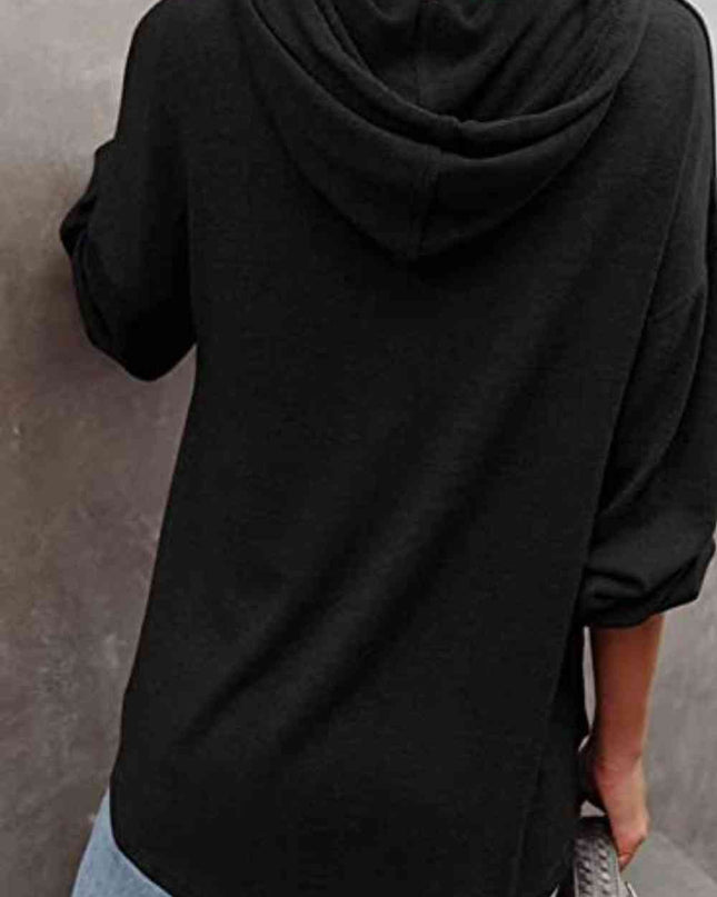 Buttoned Drop Shoulder Hoodie