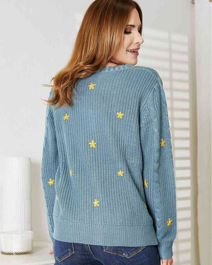 HEYSON Full Size Floral Embroidered Cable Cardigan