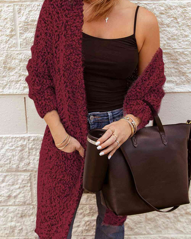 Fuzzy Popcorn Knit Open Front Longline Cardigan