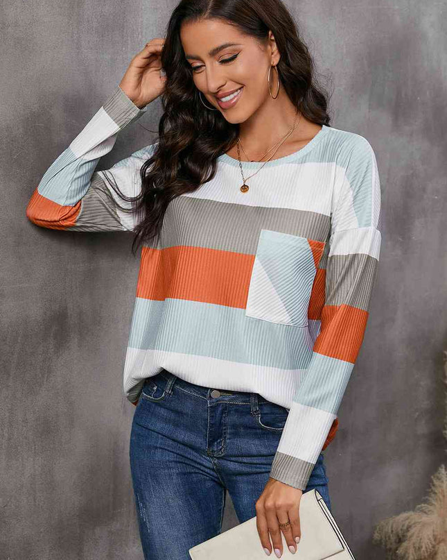 Wide Stripe Top with Pocket