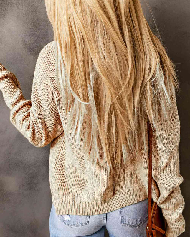 Open Front Drop Shoulder Rib-Knit Cardigan