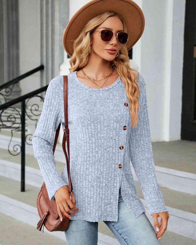 Buttoned Long Sleeve Slit Top