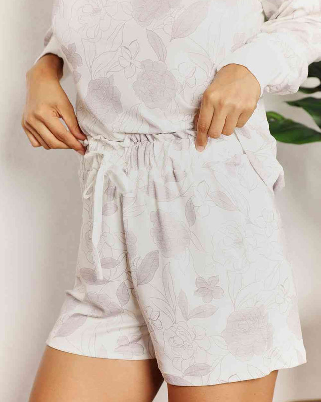 Double Take Floral Long Sleeve Top and Shorts Loungewear Set
