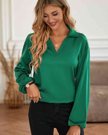 Johnny Collar Lantern Sleeve Blouse