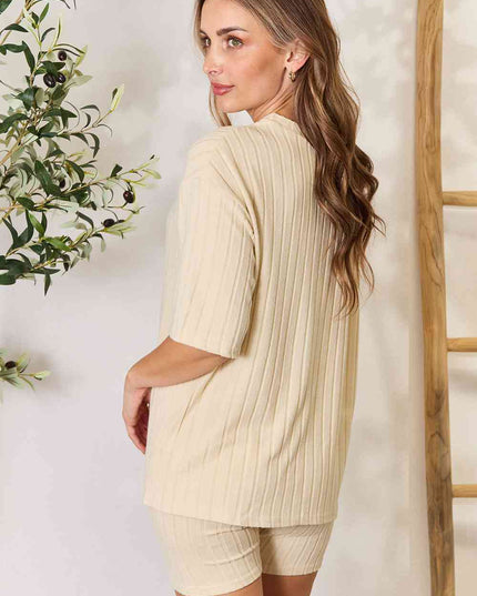 Basic Bae Ribbed Round Neck Top and Shorts Lounge Set