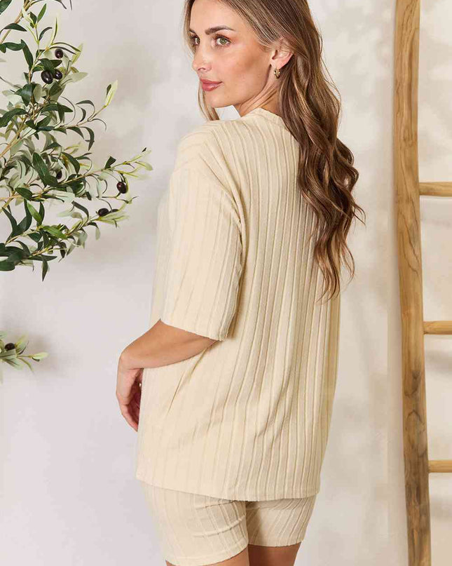 Basic Bae Ribbed Round Neck Top and Shorts Lounge Set
