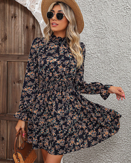 Mock Neck Flounce Sleeve Dress