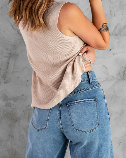 Button Front Ribbed Sleeveless Top