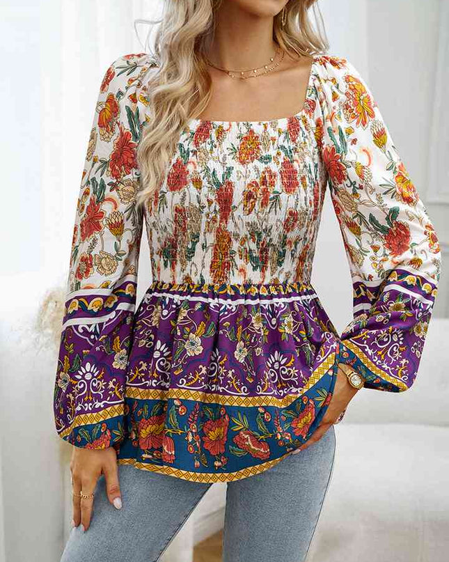 Square Neck Printed Blouse