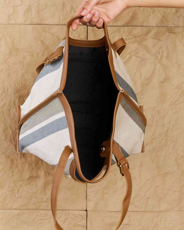 Fame Striped In The Sun Faux Leather Trim Tote Bag