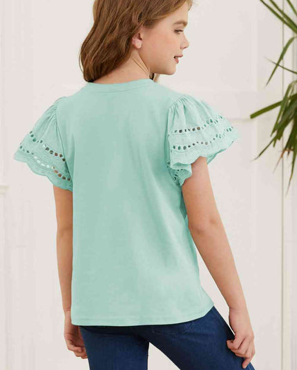 Round Neck Flutter Sleeve T-Shirt