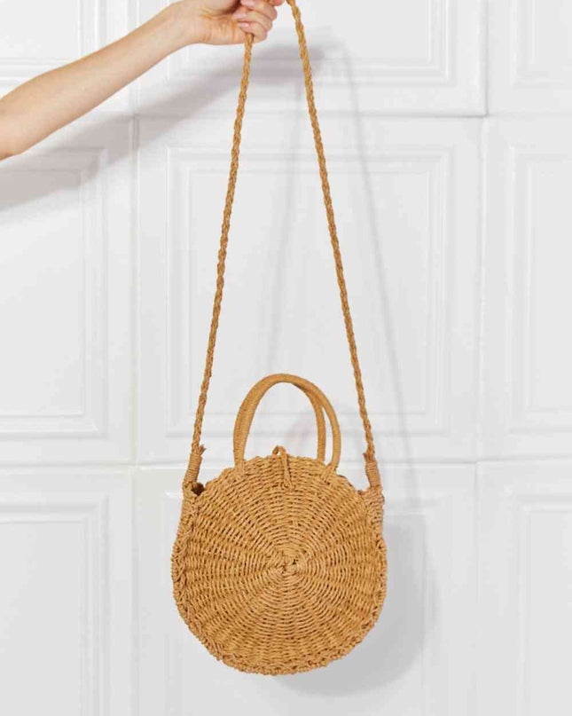 Justin Taylor Feeling Cute Rounded Rattan Handbag in Camel