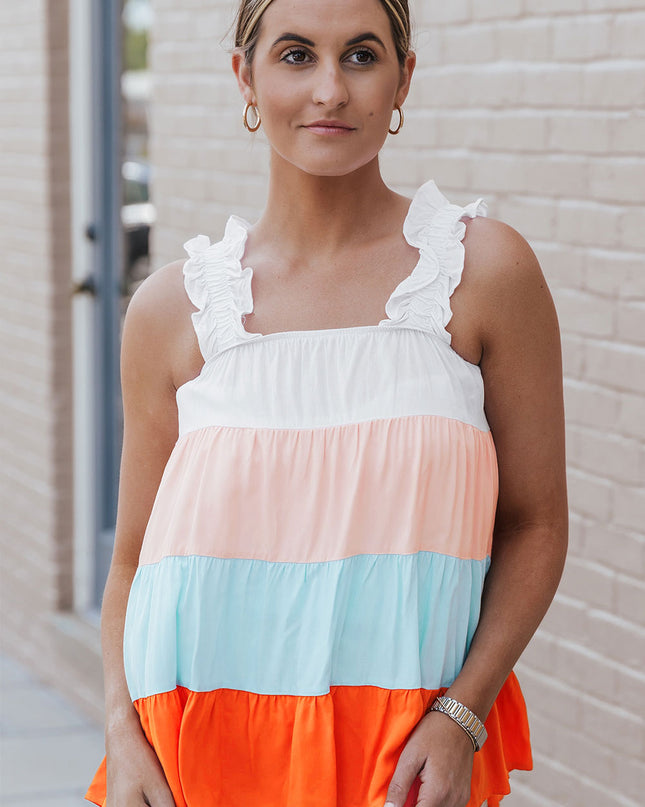 Color Block Ruffle Strap Tank