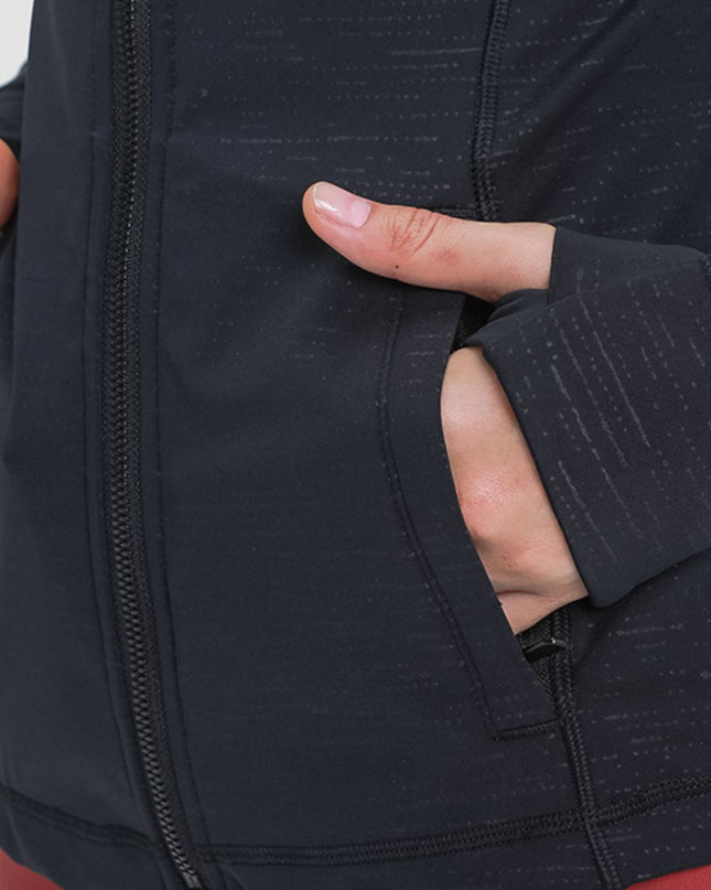 Drawstring Detail Zip Up Sports Jacket with Pockets