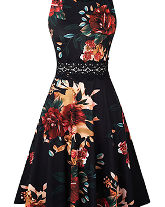 Printed Smocked Waist Sleeveless Dress