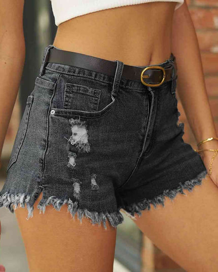 Raw Hem Distressed Denim Shorts