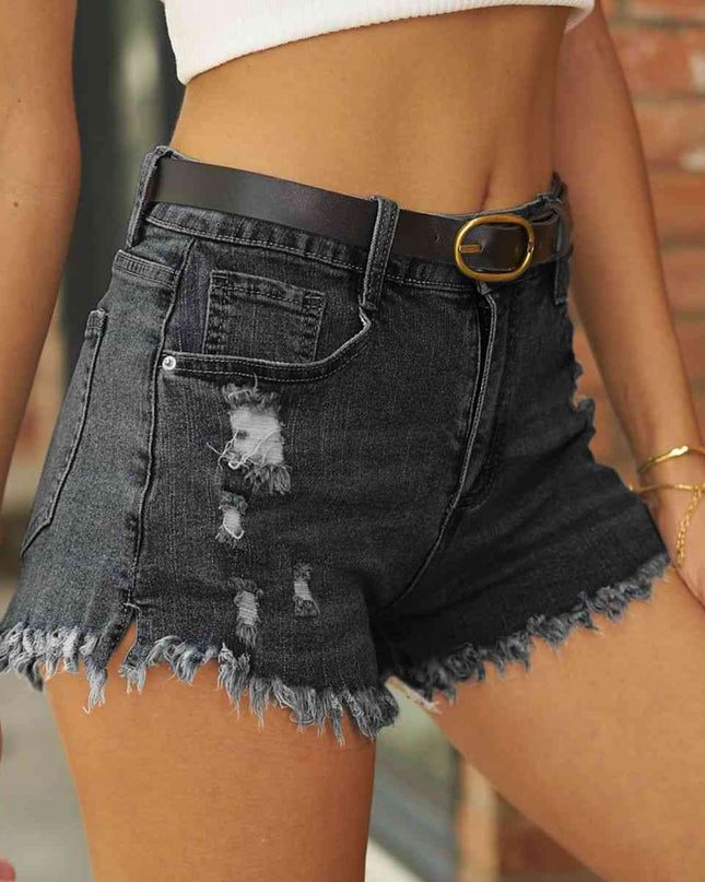 Raw Hem Distressed Denim Shorts