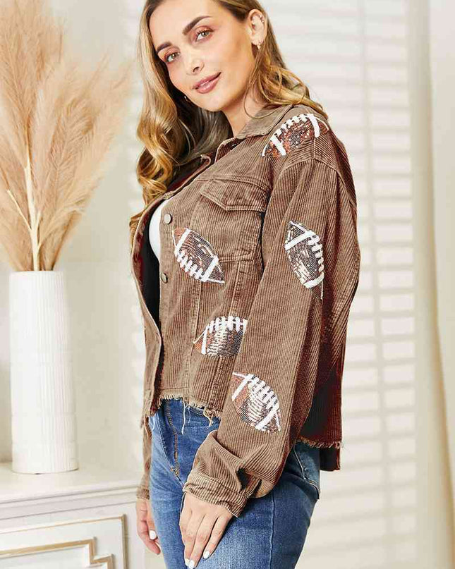 Football Patch Raw Hem Shacket