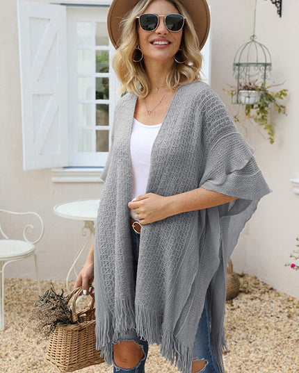 Fringe Hem Open Front Cardigan