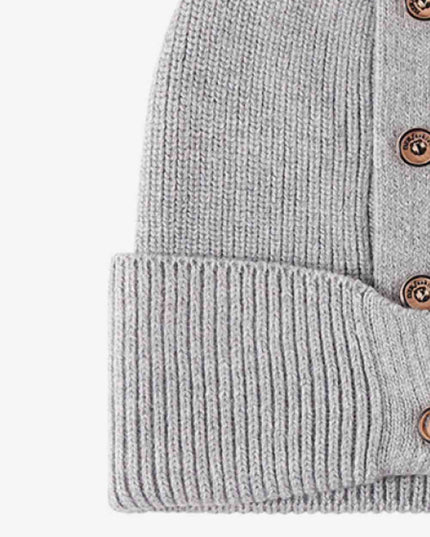 Button Detail Rib-Knit Cuff Beanie