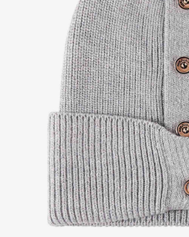Button Detail Rib-Knit Cuff Beanie