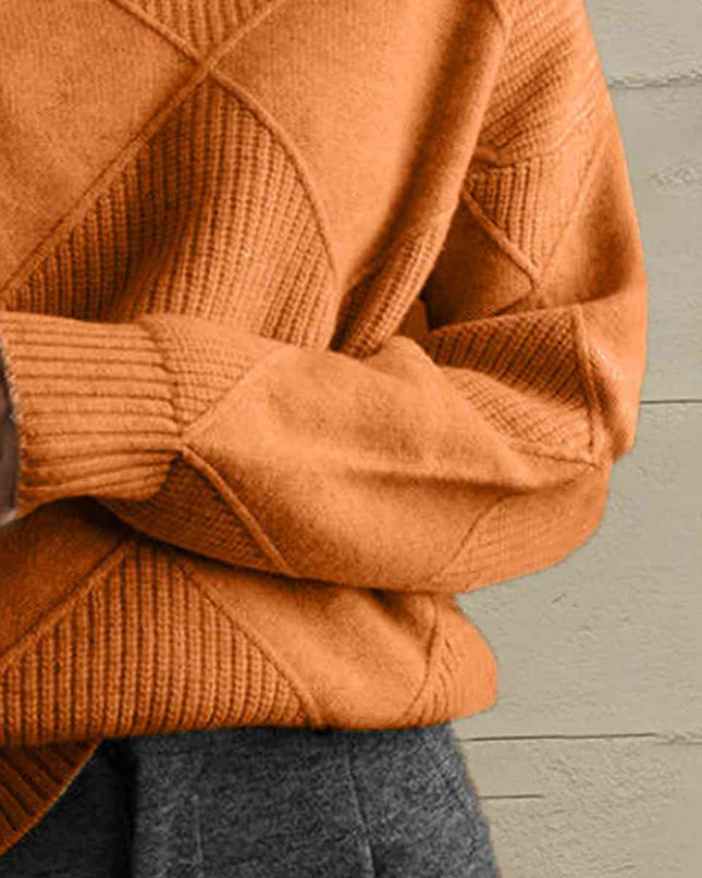 Geometric Turtleneck Long Sleeve Sweater