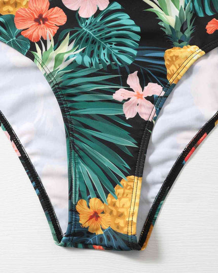 Botanical Print Cold-Shoulder One-Piece Swimsuit