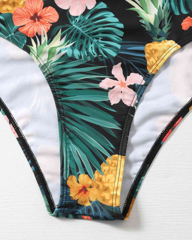 Botanical Print Cold-Shoulder One-Piece Swimsuit
