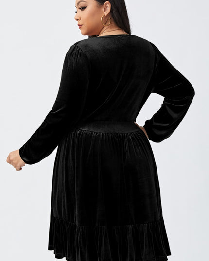 Plus Size Plunge Long Sleeve Mini Dress