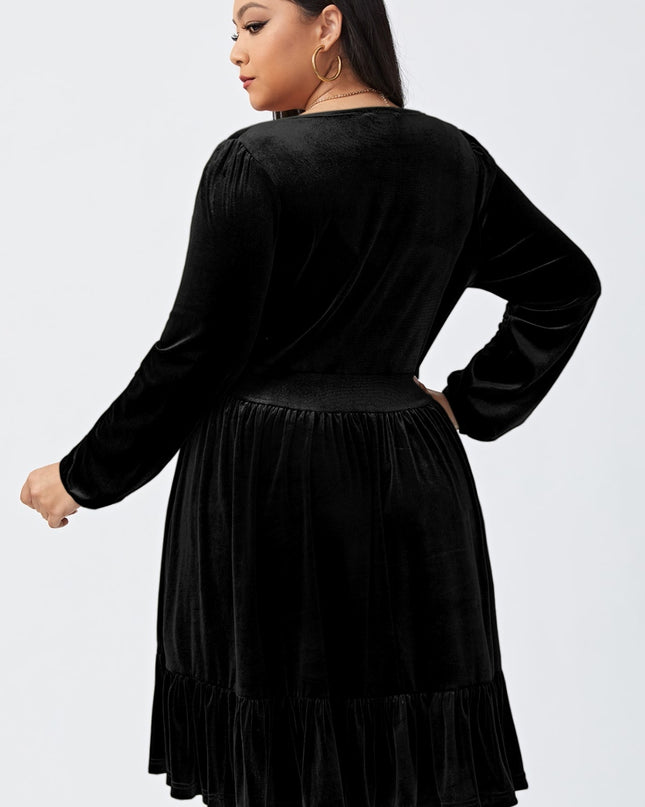 Plus Size Plunge Long Sleeve Mini Dress