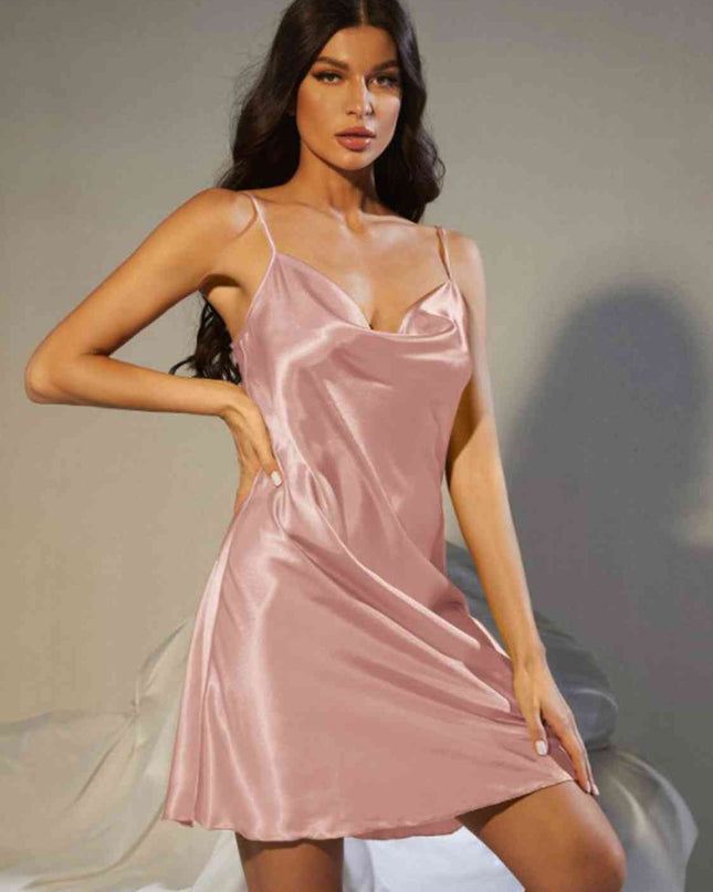 Spaghetti Strap Cowl Neck Satin Night Dress
