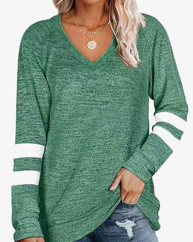 Striped Contrast Raglan Sleeve Top