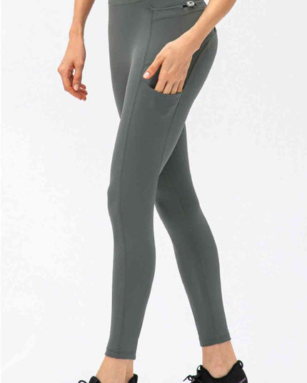 Full Size Slim Fit High Waist Long Sports Pants with Pockets