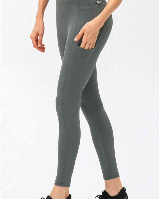 Full Size Slim Fit High Waist Long Sports Pants with Pockets