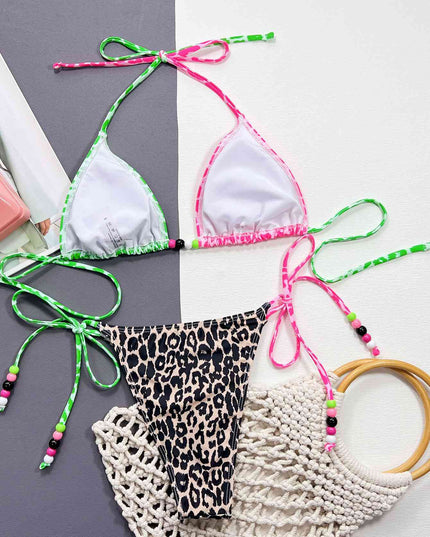 Leopard Tied Halter Neck Bikini Set