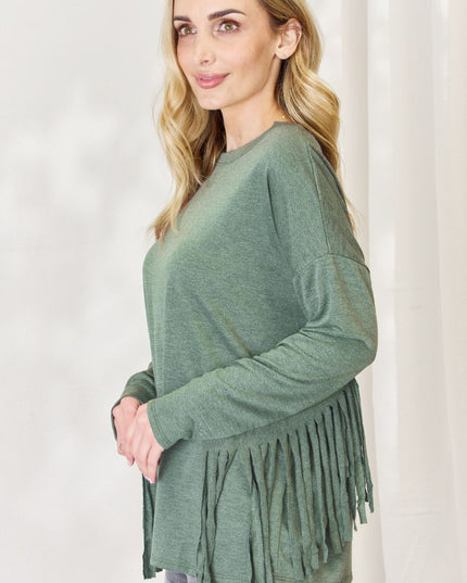 Celeste Full Size Fringe Detail Long Sleeve Top