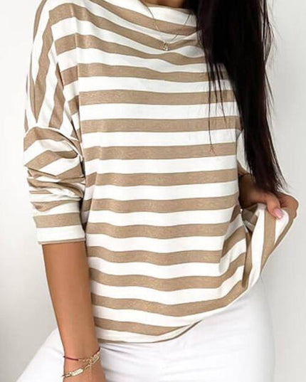 Striped Round Neck Long Sleeve Blouse