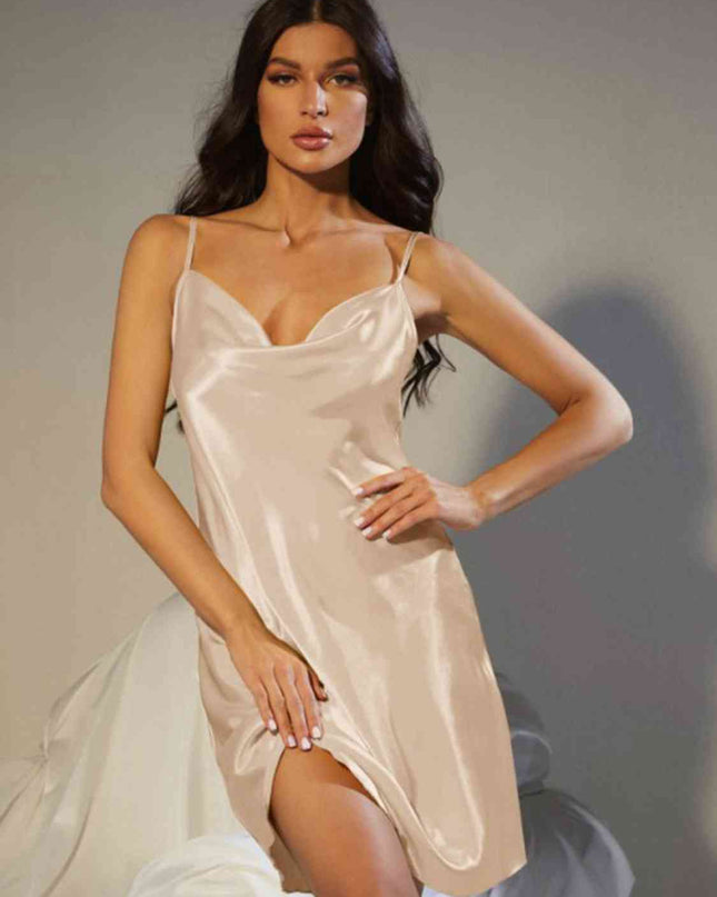 Spaghetti Strap Cowl Neck Satin Night Dress