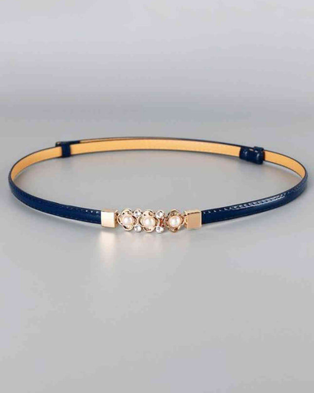 Rhinestone Flower Adjustable PU Leather Belt