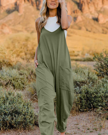Double Take Full Size V-Neck Sleeveless Jumpsuit with Pockets