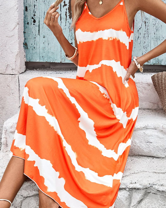 Contrast V-Neck Spaghetti Strap Midi Dress