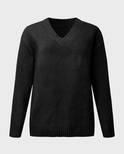 V-Neck Long Sleeve Knit Top
